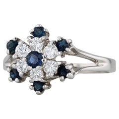 0.72ctw Blue Sapphire Diamond Flower Cluster Ring 14k White Gold Size 7