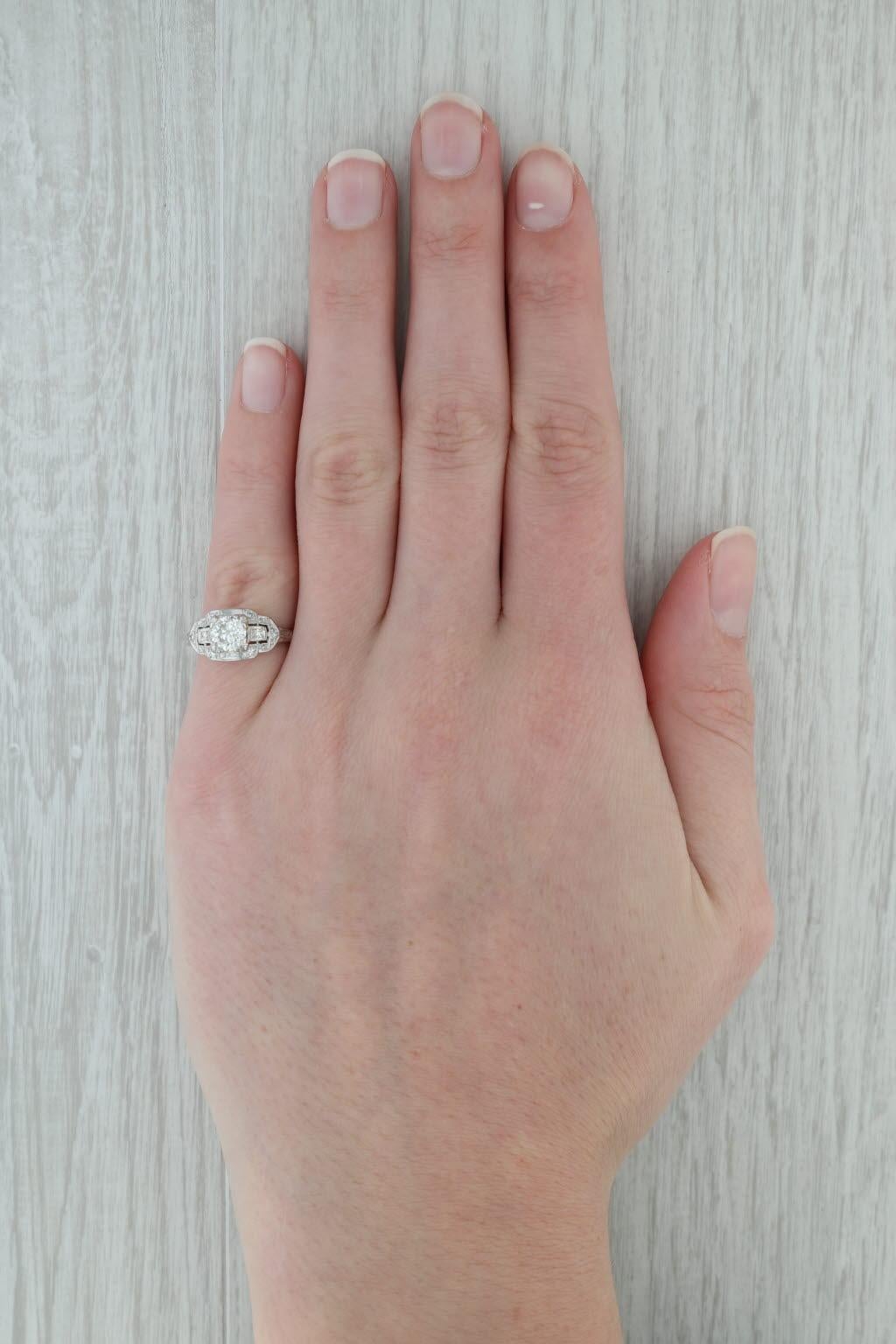 0.72ctw Diamond Art Deco Engagement Ring 900 Platinum Size 5.75 Round Center For Sale 3