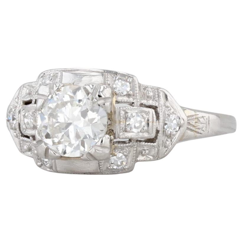 0.72ctw Diamond Art Deco Engagement Ring 900 Platinum Size 5.75 Round Center