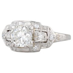 0,72 Karat Diamant Art Deco Verlobungsring 900 Platin Größe 5,75 Runder Mittelteil mit Diamant