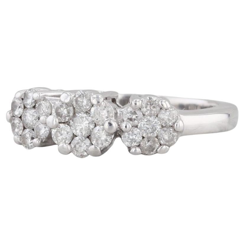 0.72ctw Diamond Flower Clusters Ring 14k White Gold Size 7 Engagement Vintage