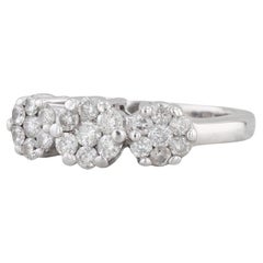 0.72ctw Diamond Flower Clusters Ring 14k White Gold Size 7 Engagement Vintage