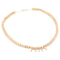 0.72 Carat Diamonds and Gold Bead Necklace in 14K Yellow Gold