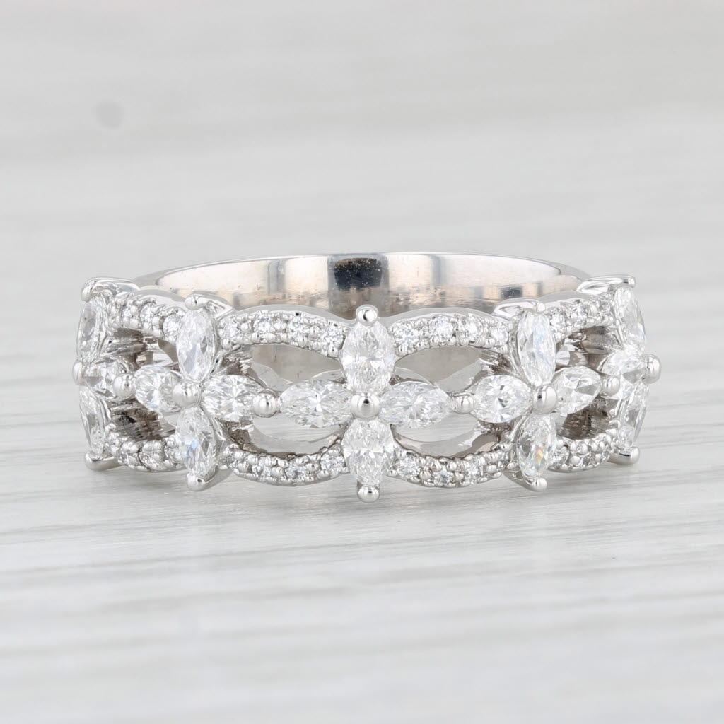 0.72ctw Pierced Diamond Ring 14k 18k White Gold Size 6.75 Band In Good Condition In McLeansville, NC