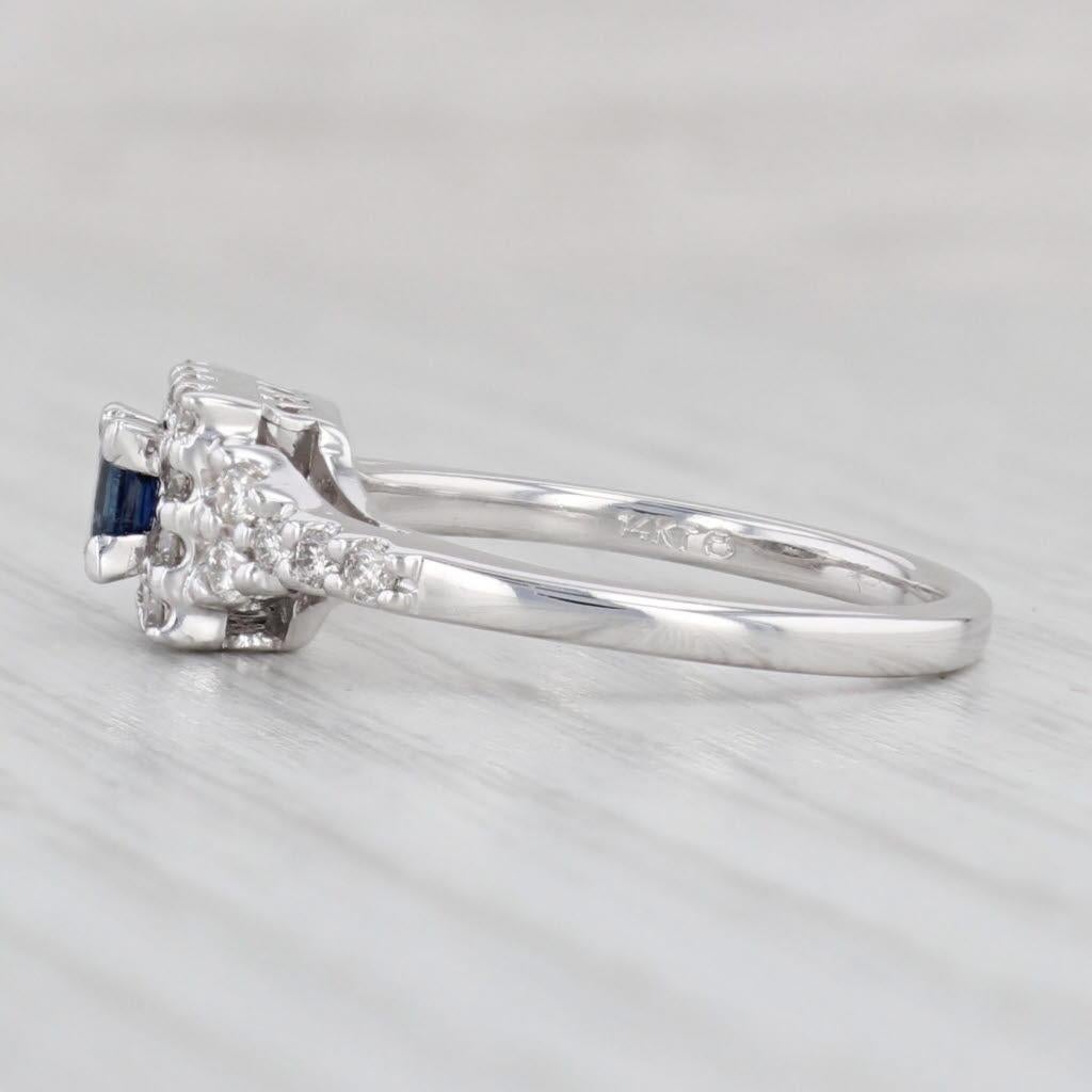 Princess Cut 0.72ctw Princess Sapphire Diamond Halo Ring 14k White Gold Size 7 Engagement For Sale