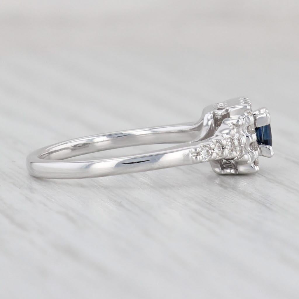 Women's 0.72ctw Princess Sapphire Diamond Halo Ring 14k White Gold Size 7 Engagement For Sale