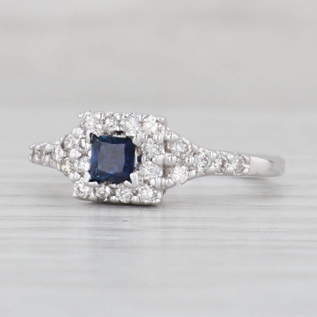 0.72ctw Princess Sapphire Diamond Halo Ring 14k White Gold Size 7 Engagement For Sale 1