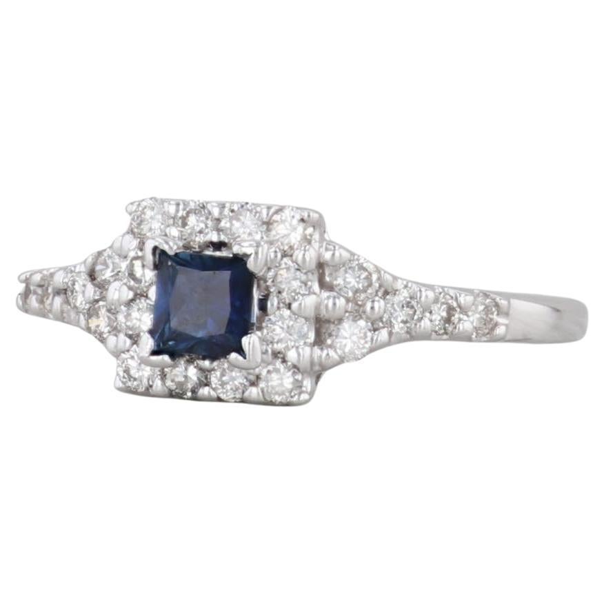 0.72ctw Princess Sapphire Diamond Halo Ring 14k White Gold Size 7 Engagement For Sale