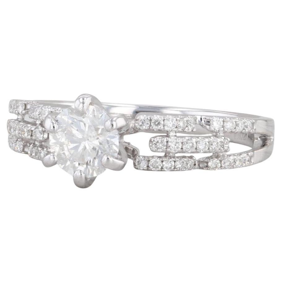 0,72ctw Runde Diamant Verlobungsring 14k Weißgold Einzigartige Band Größe 6,75 im Angebot