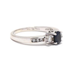 0.72ctw Sapphire Diamond Engagement Ring, 14KWhiteGold, Past Present Future Ring