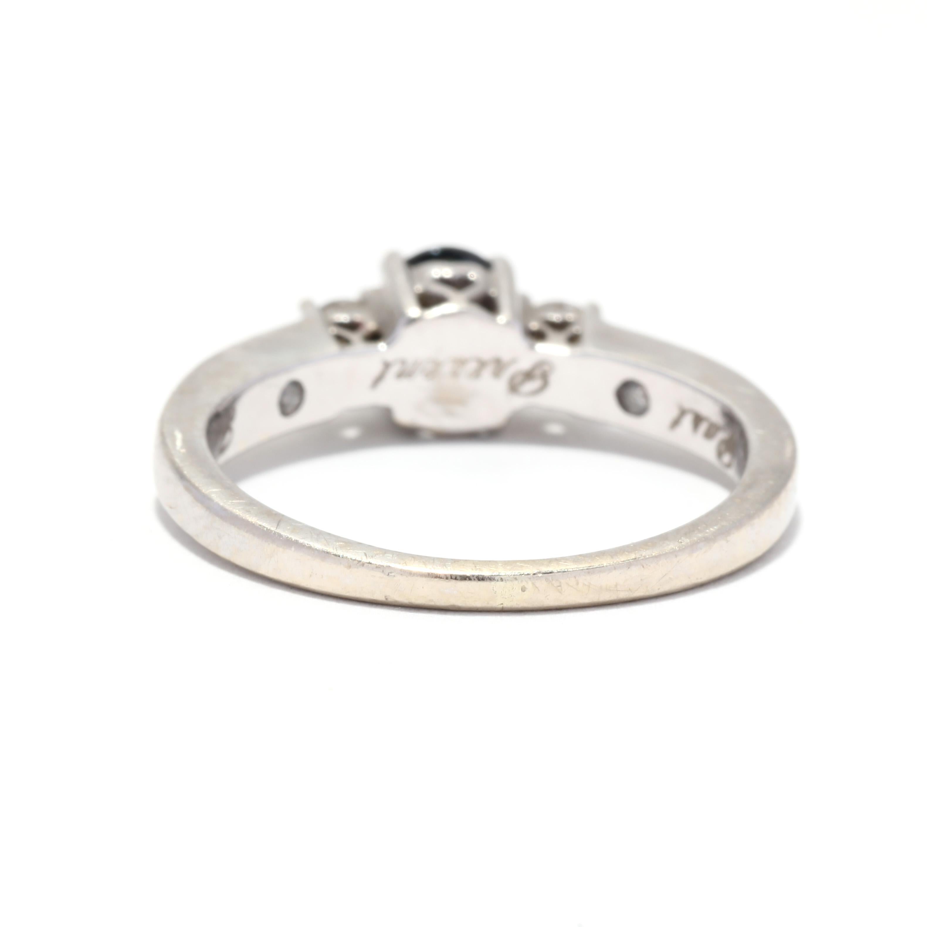 Oval Cut 0.72ctw Sapphire Diamond Engagement Ring, 14KWhiteGold, Past Present Future Ring