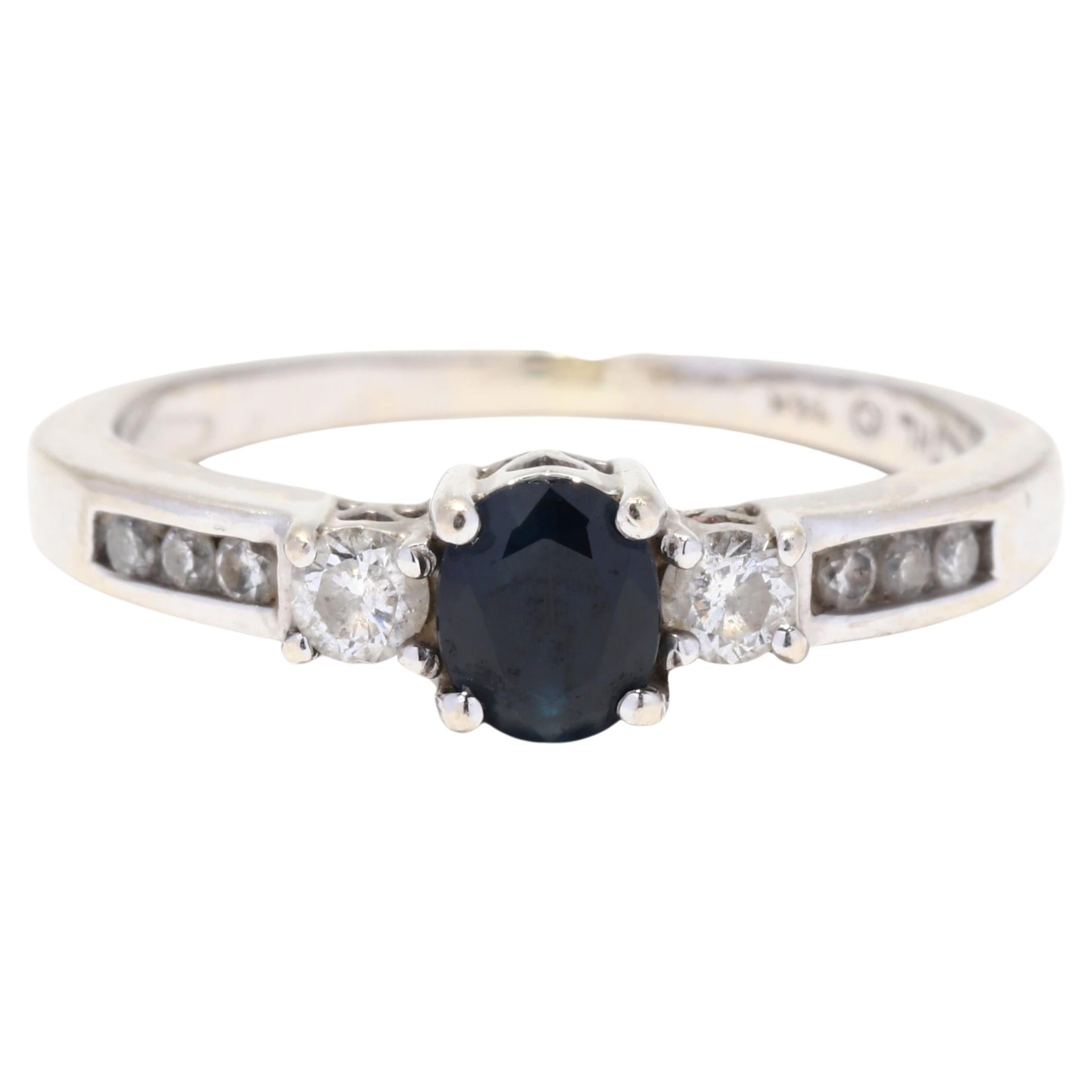 0.72ctw Sapphire Diamond Engagement Ring, 14KWhiteGold, Past Present Future Ring