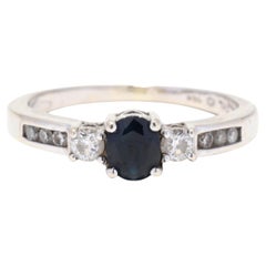 Vintage 0.72ctw Sapphire Diamond Engagement Ring, 14KWhiteGold, Past Present Future Ring