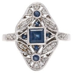 0.72ctw Sapphire & Diamond Navette Ring, 10K White Gold, Ring Size 6.75
