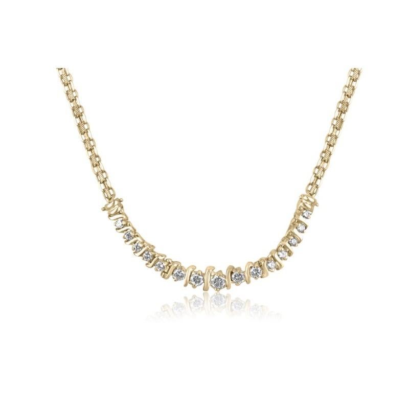 Moderno Collana con diamanti da 0,72tcw 14K - Catena d'oro giallo a taglio rotondo con castoni in vendita