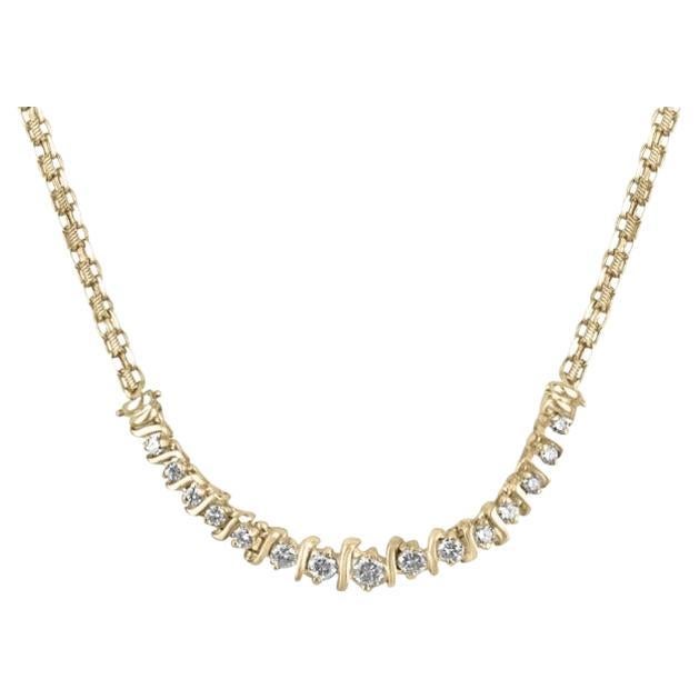 Collana con diamanti da 0,72tcw 14K - Catena d'oro giallo a taglio rotondo con castoni in vendita