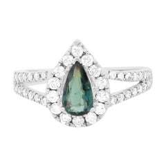 Alexandrite Natural Color Change Pear Shape Diamond Halo Split Shank Ring 18K