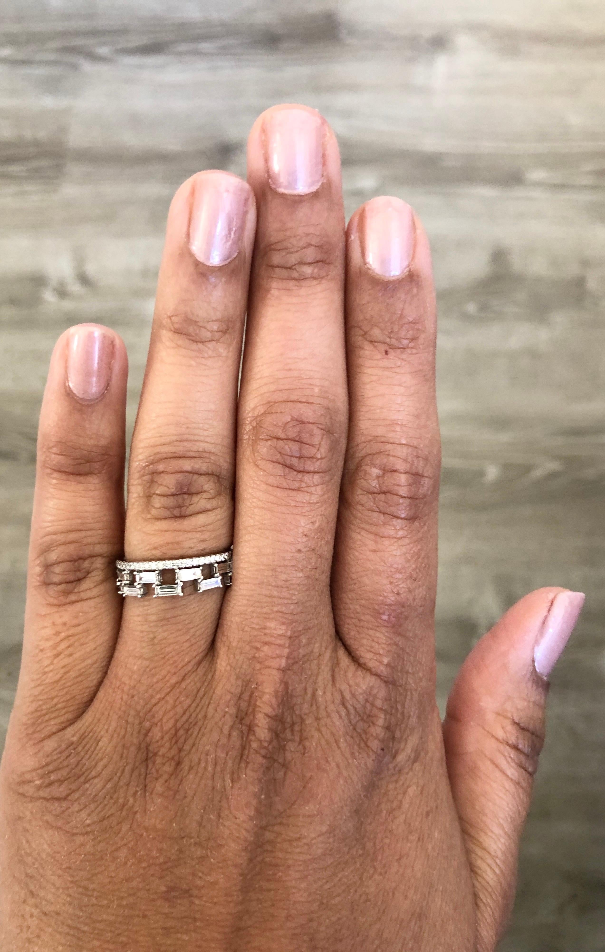Contemporary Baguette Cut Diamond White Gold Band For Sale