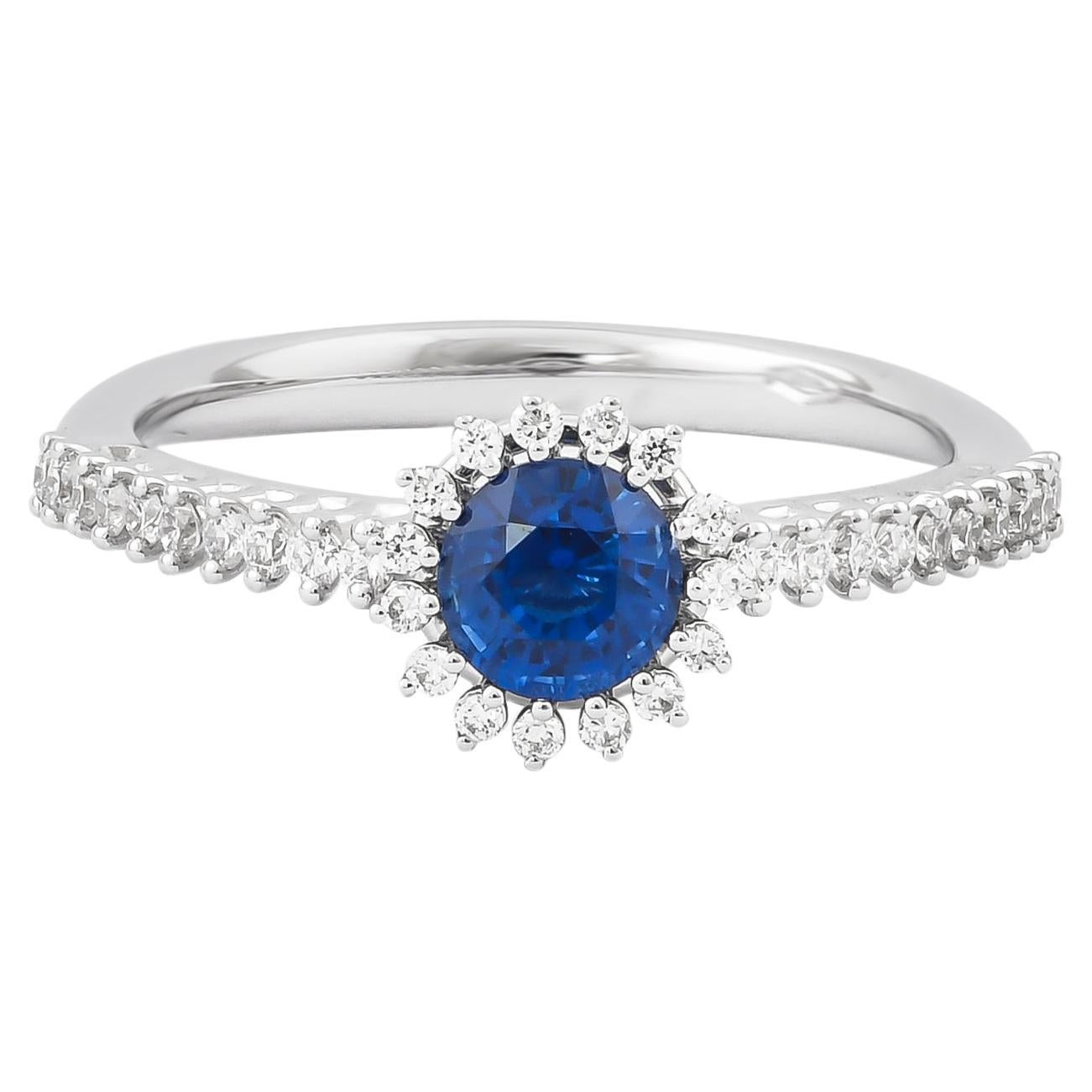 0.73 Carat Blue Sapphire Ring in 18 Karat White Gold For Sale