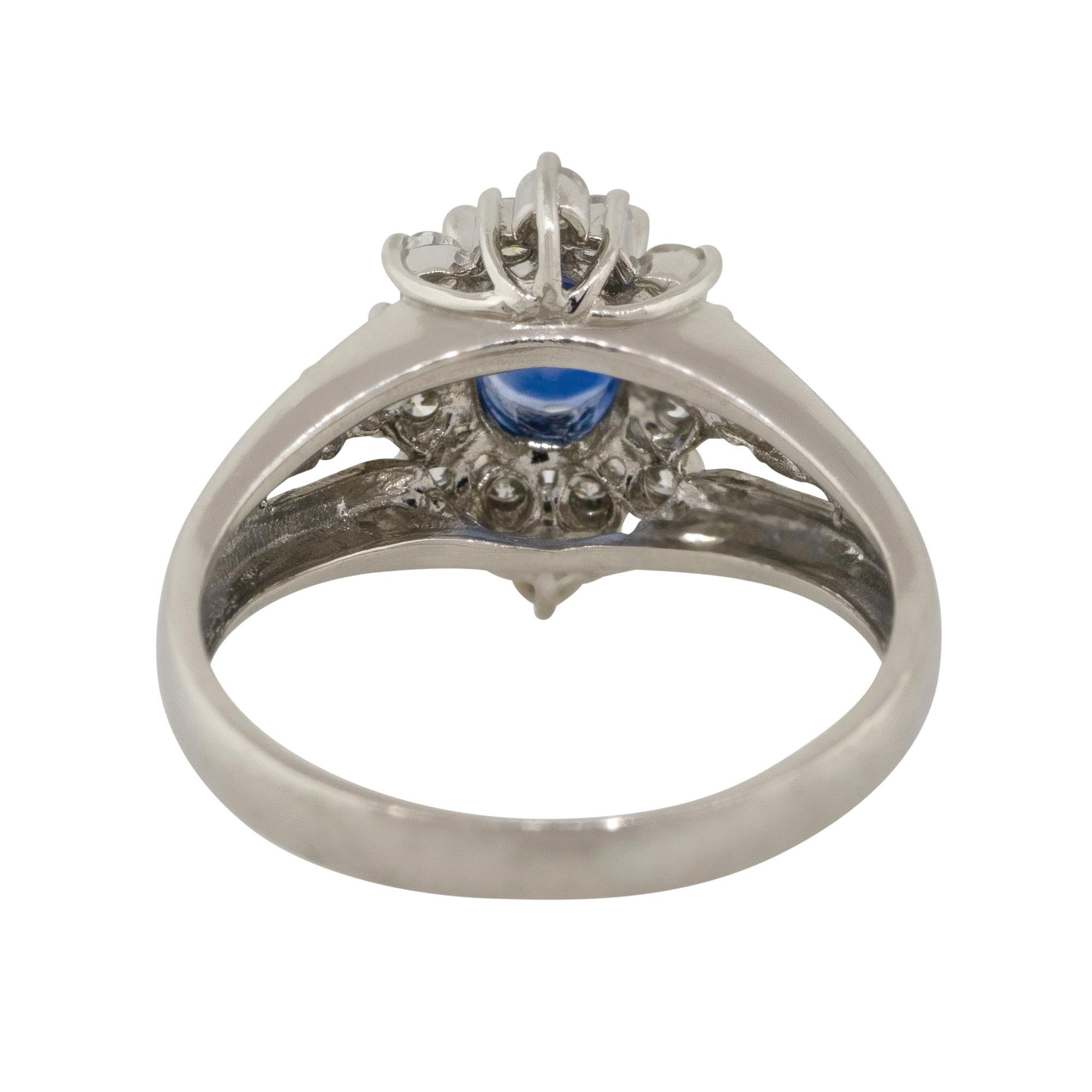 Women's 0.73 Carat Diamond Oval Sapphire Center Cocktail Ring Platinum in Stock For Sale
