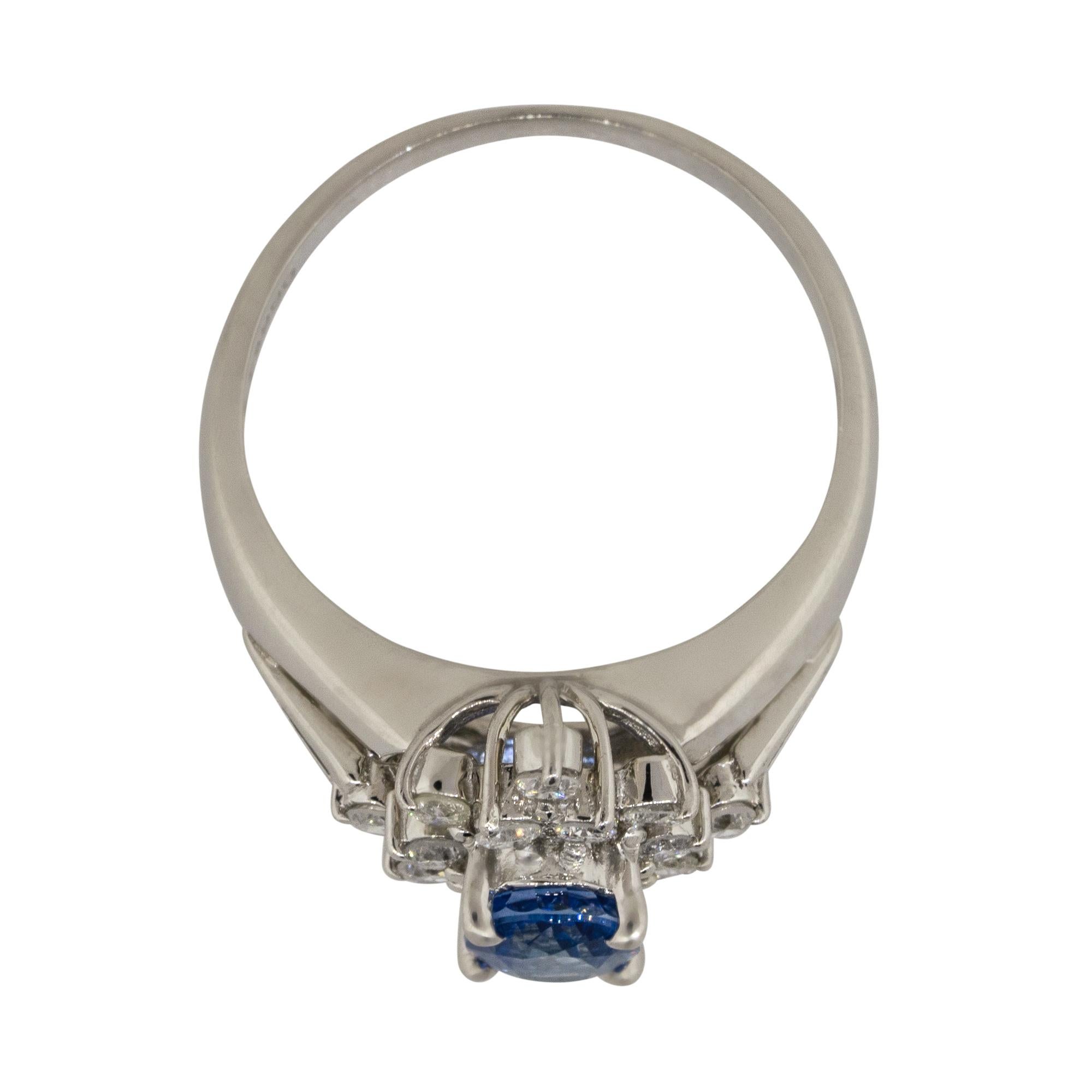 0.73 Carat Diamond Oval Sapphire Center Cocktail Ring Platinum in Stock For Sale 1