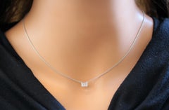 0.73 Carat Emerald Diamond Handmade Solitaire Necklace In 14k White Gold