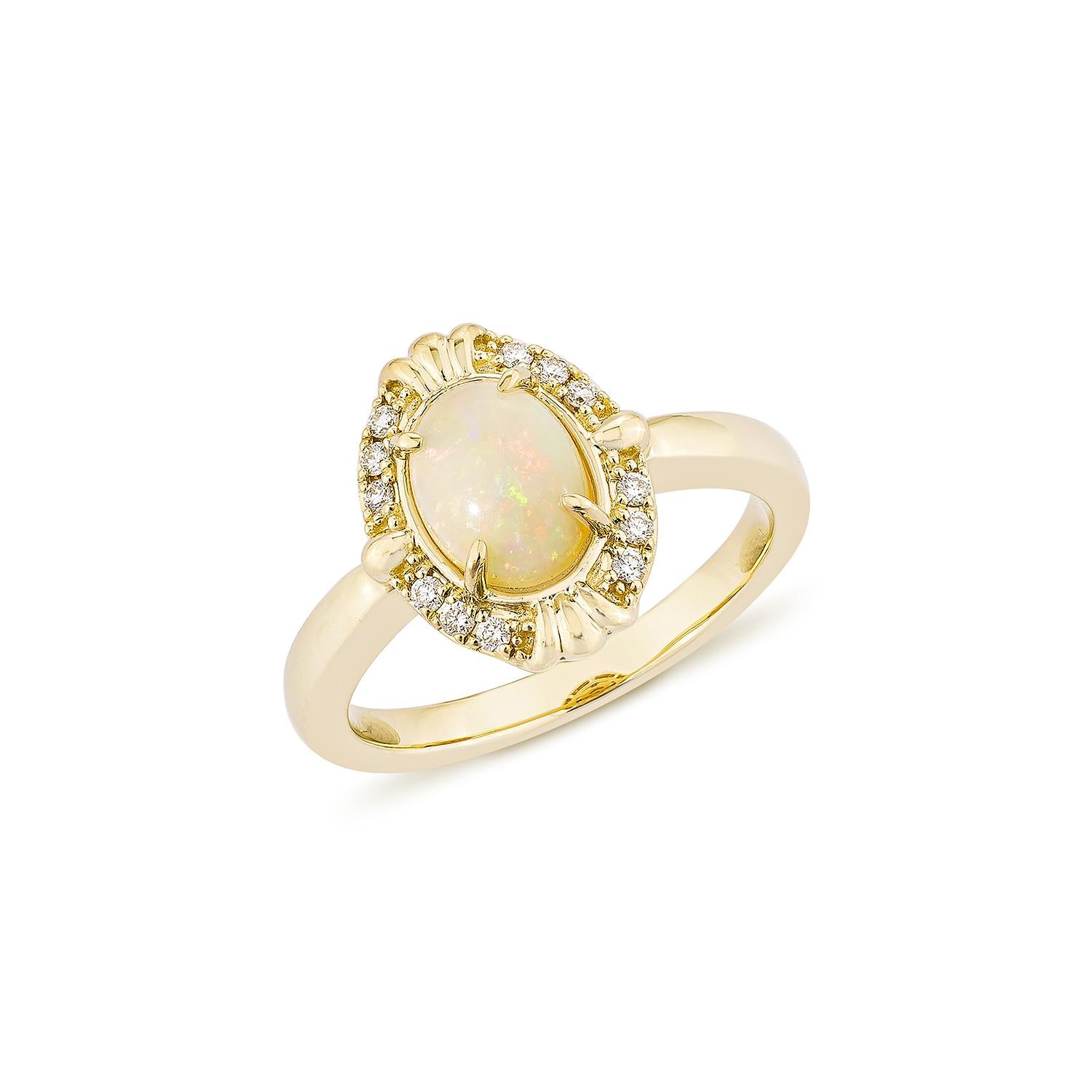 Contemporary Sunita Nahata 0.73 Carat Ethiopian Opal Fancy Ring in 14KYG with White Diamond. For Sale