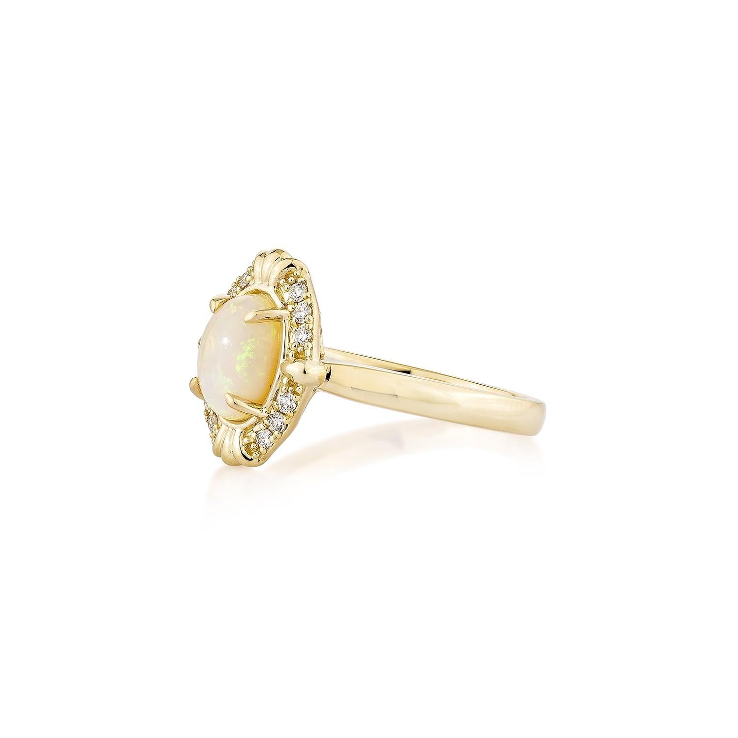 Oval Cut Sunita Nahata 0.73 Carat Ethiopian Opal Fancy Ring in 14KYG with White Diamond. For Sale