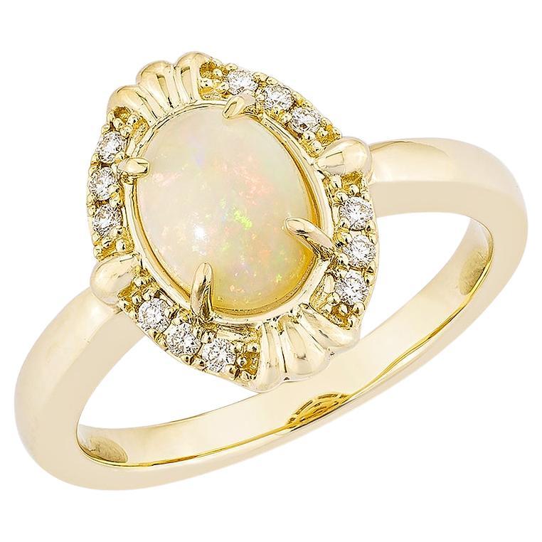 Sunita Nahata 0.73 Carat Ethiopian Opal Fancy Ring in 14KYG with White Diamond. For Sale