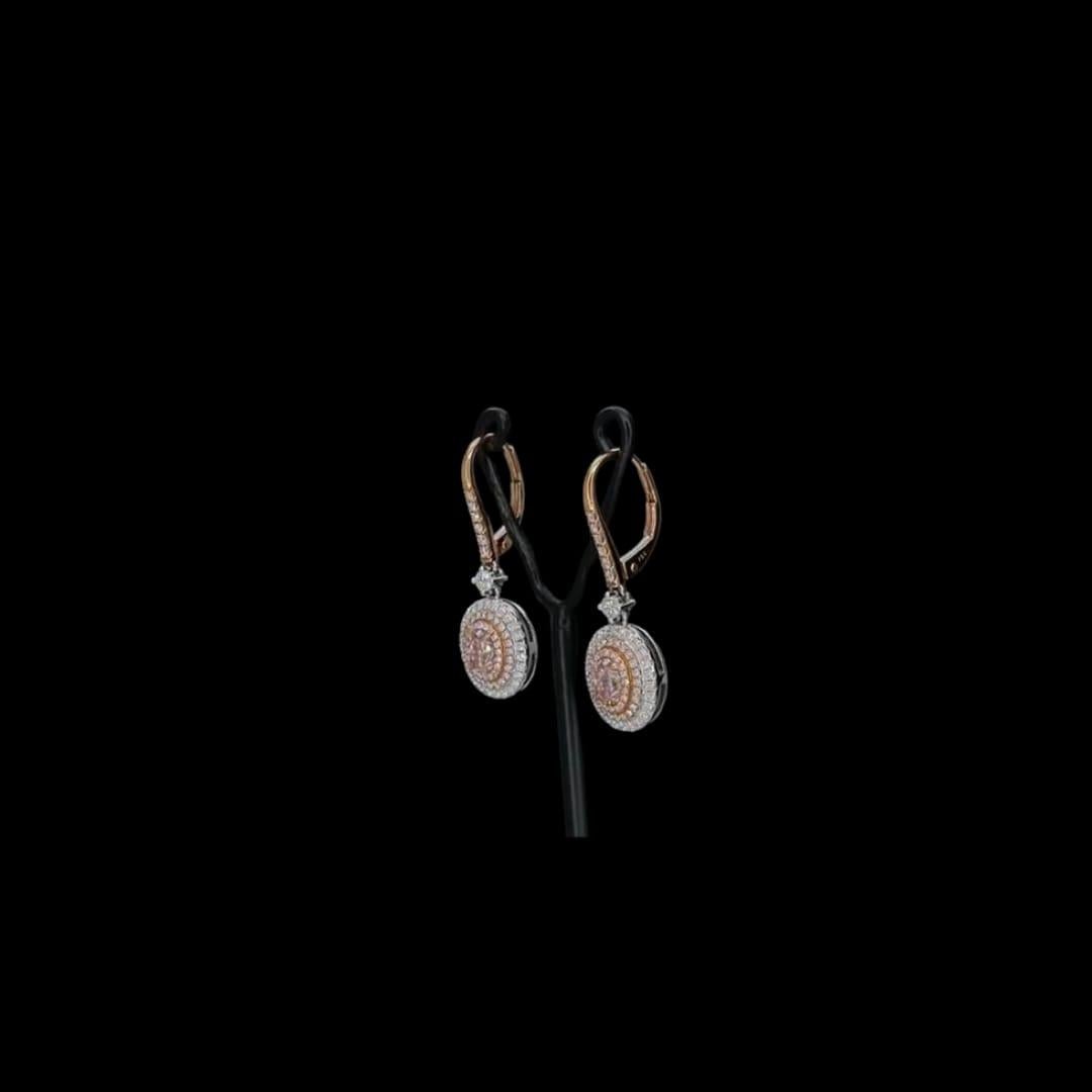 Oval Cut 0.73 Carat Fancy Orangy Pink Diamond Earrings GIA Certified For Sale