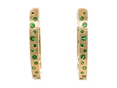 0.73 Carat Green Tsavorite Flush Set Oval Hoop Yellow Gold Earrings