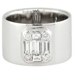 0.73 Carat Mosaic Diamond High Polished Wide Band 18 Karat in Stock