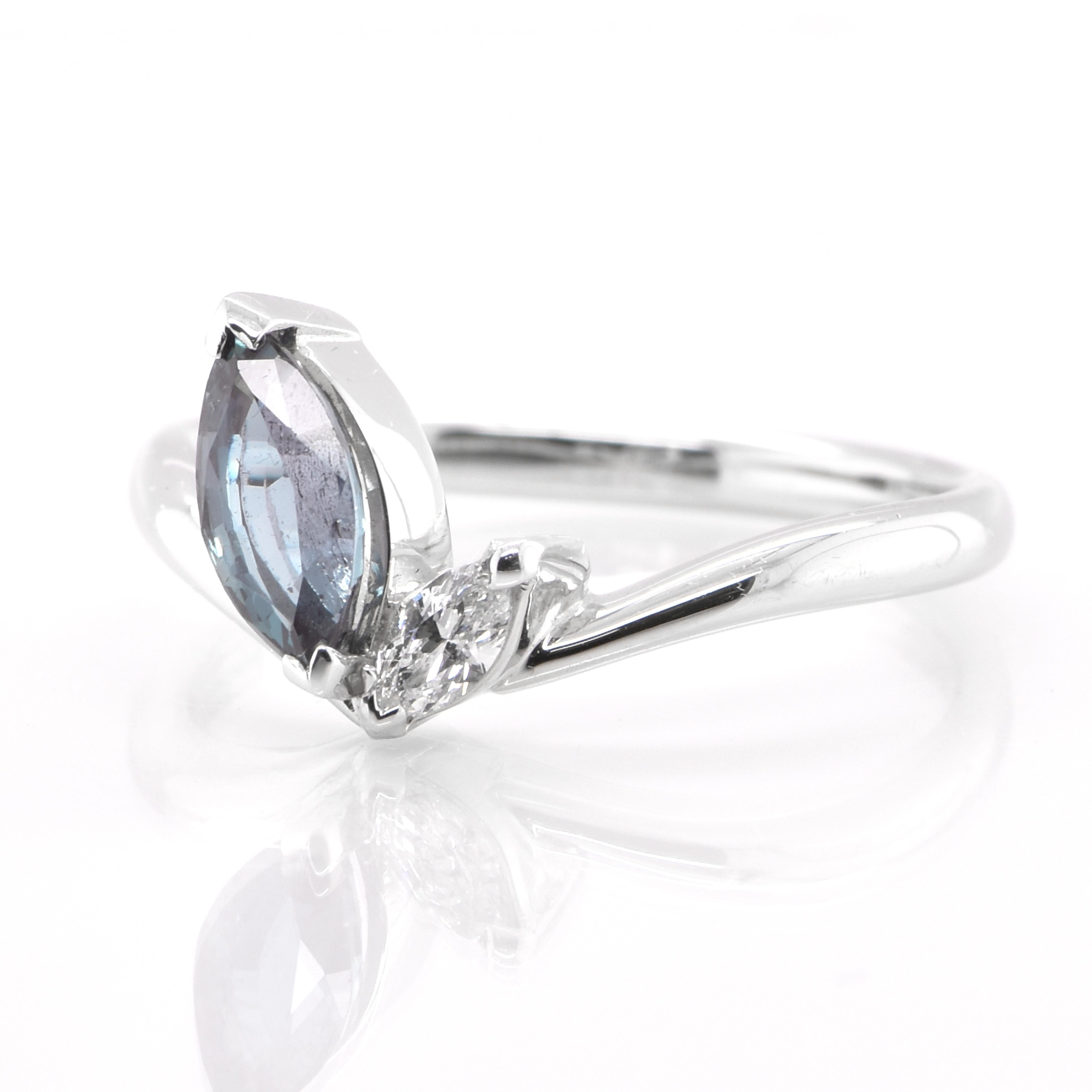 Modern 0.73 Carat Natural Color-Change Alexandrite and Diamond Ring Set in Platinum