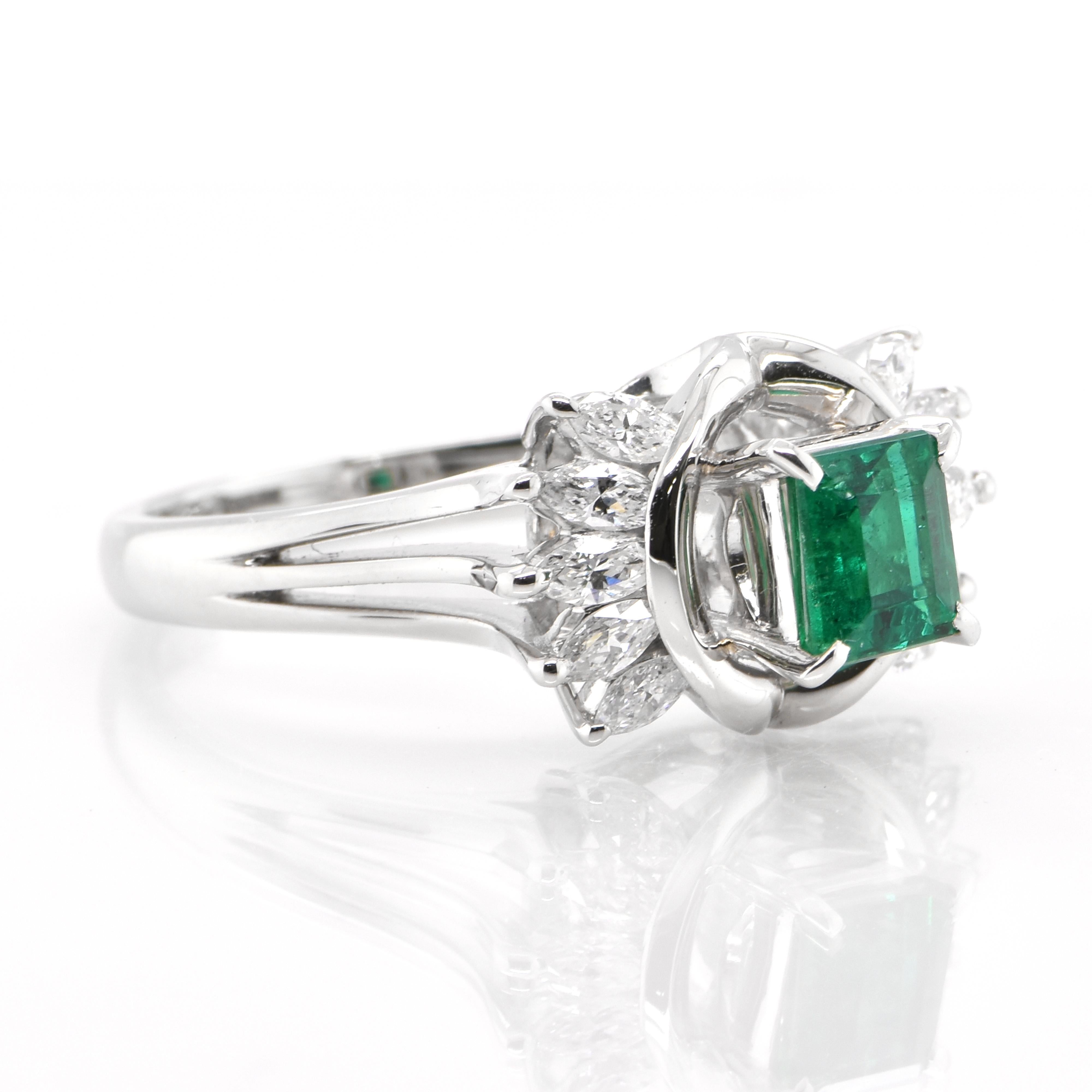 Modern 0.73 Carat Natural Emerald and Diamond Cocktail Ring Set in Platinum