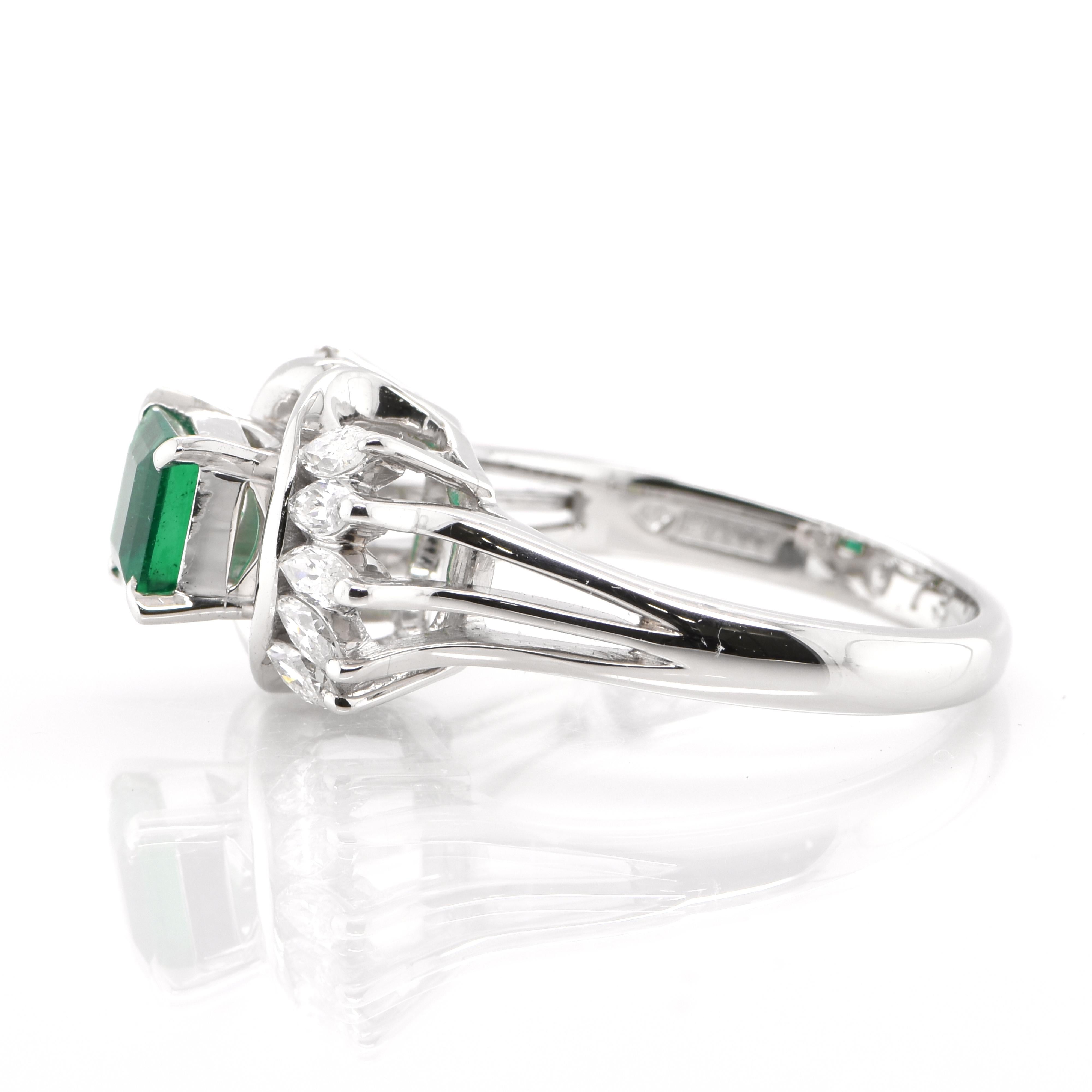 Emerald Cut 0.73 Carat Natural Emerald and Diamond Cocktail Ring Set in Platinum