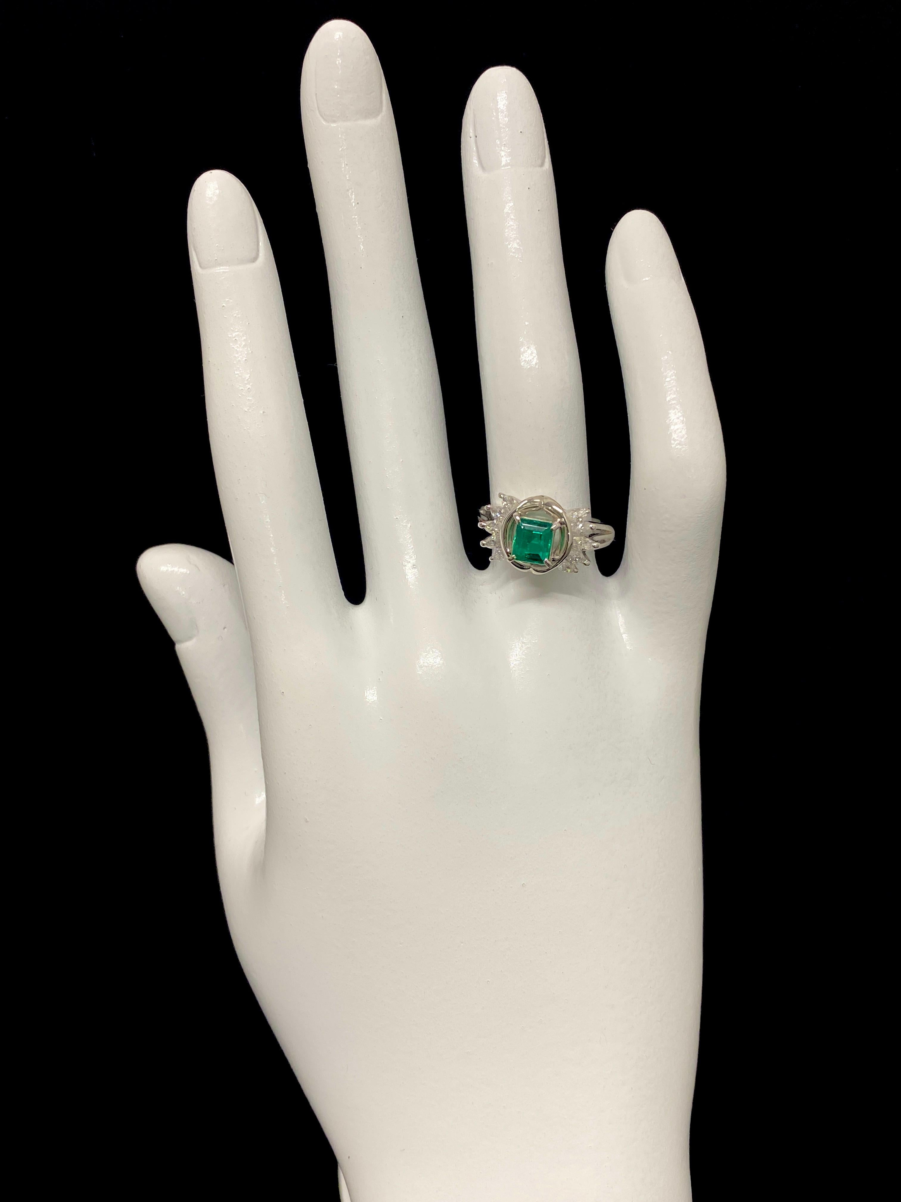 Women's 0.73 Carat Natural Emerald and Diamond Cocktail Ring Set in Platinum