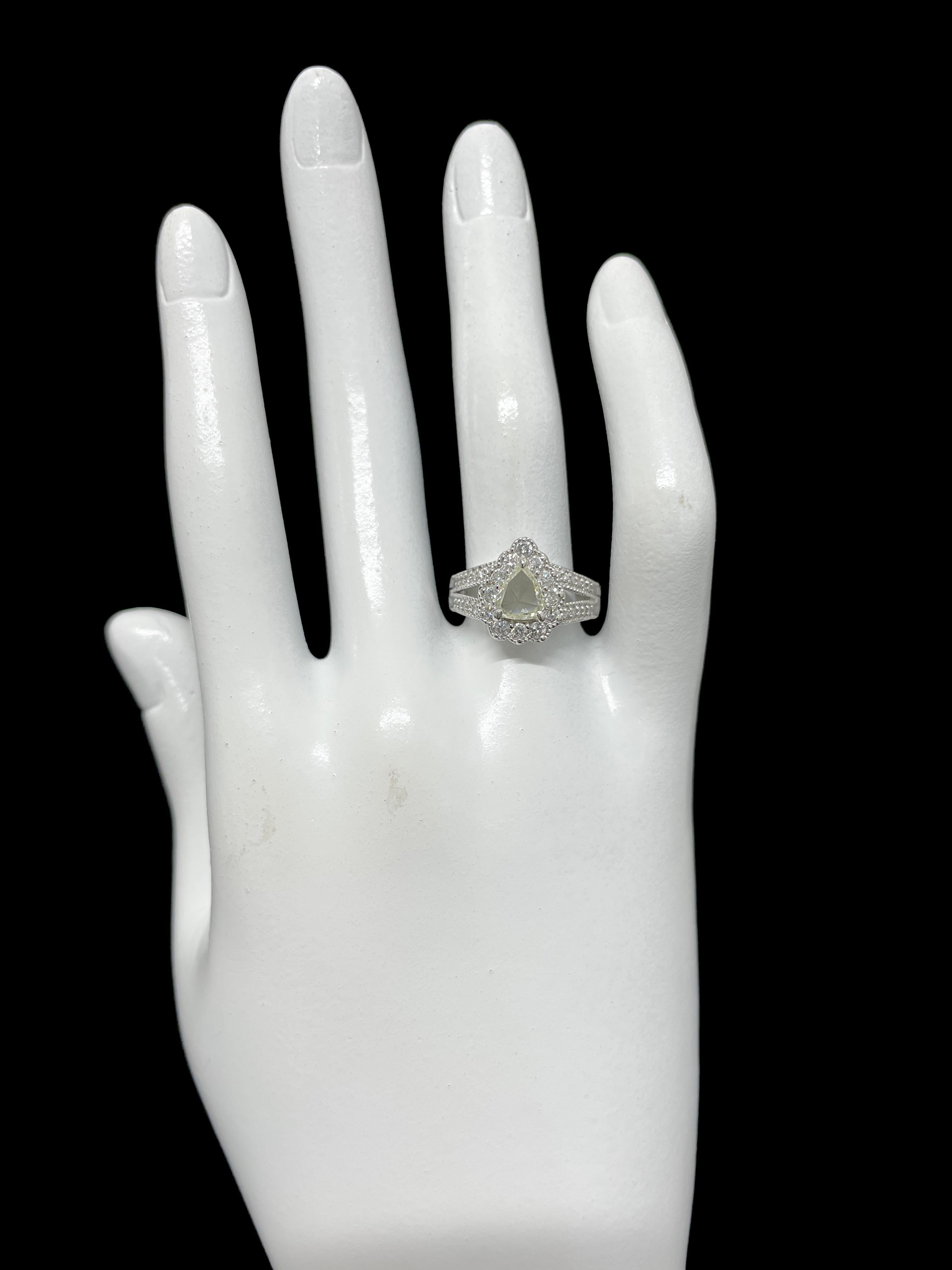 0.73 Carat Natural Rose Cut Diamond Ring Set in Platinum For Sale 2