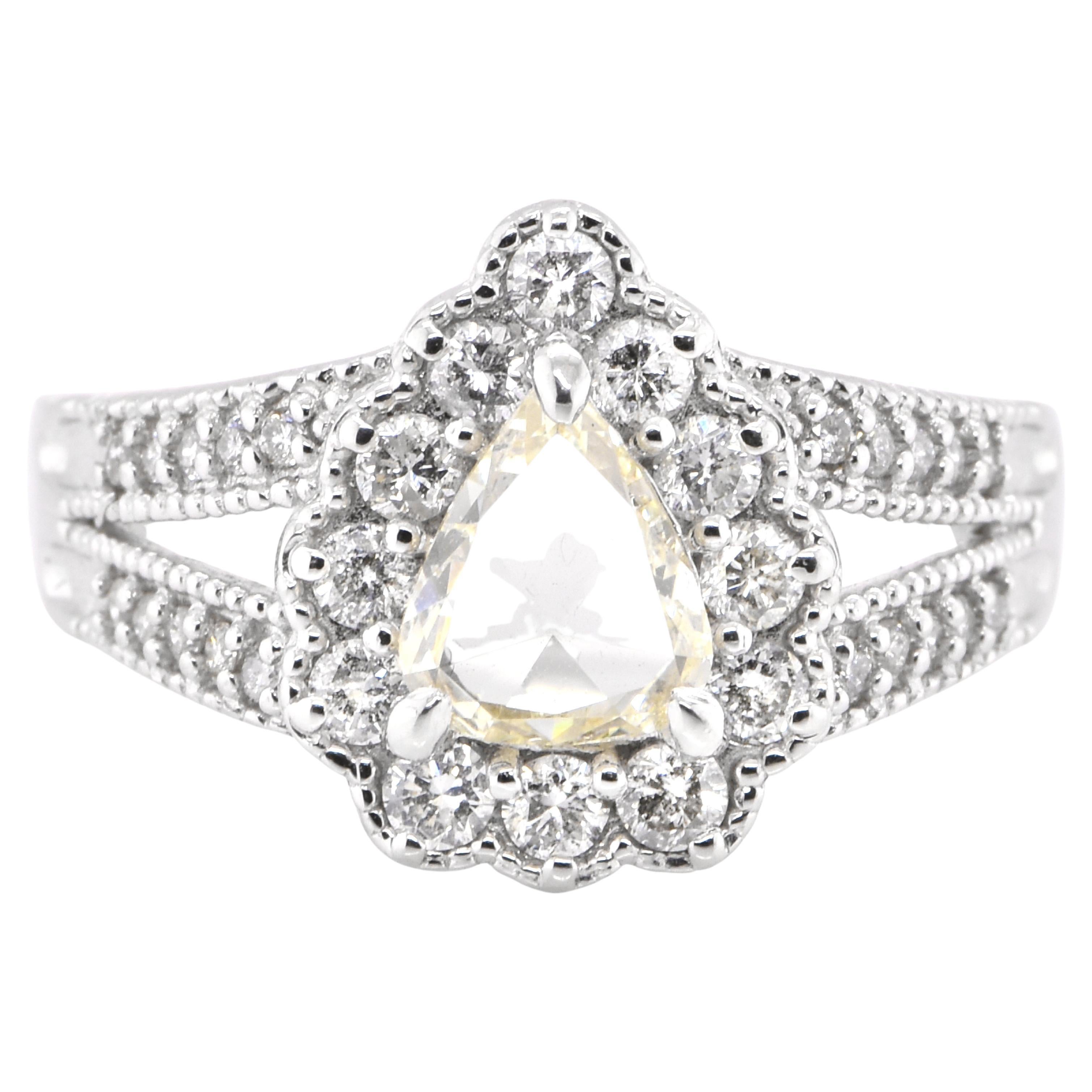 0.73 Carat Natural Rose Cut Diamond Ring Set in Platinum For Sale