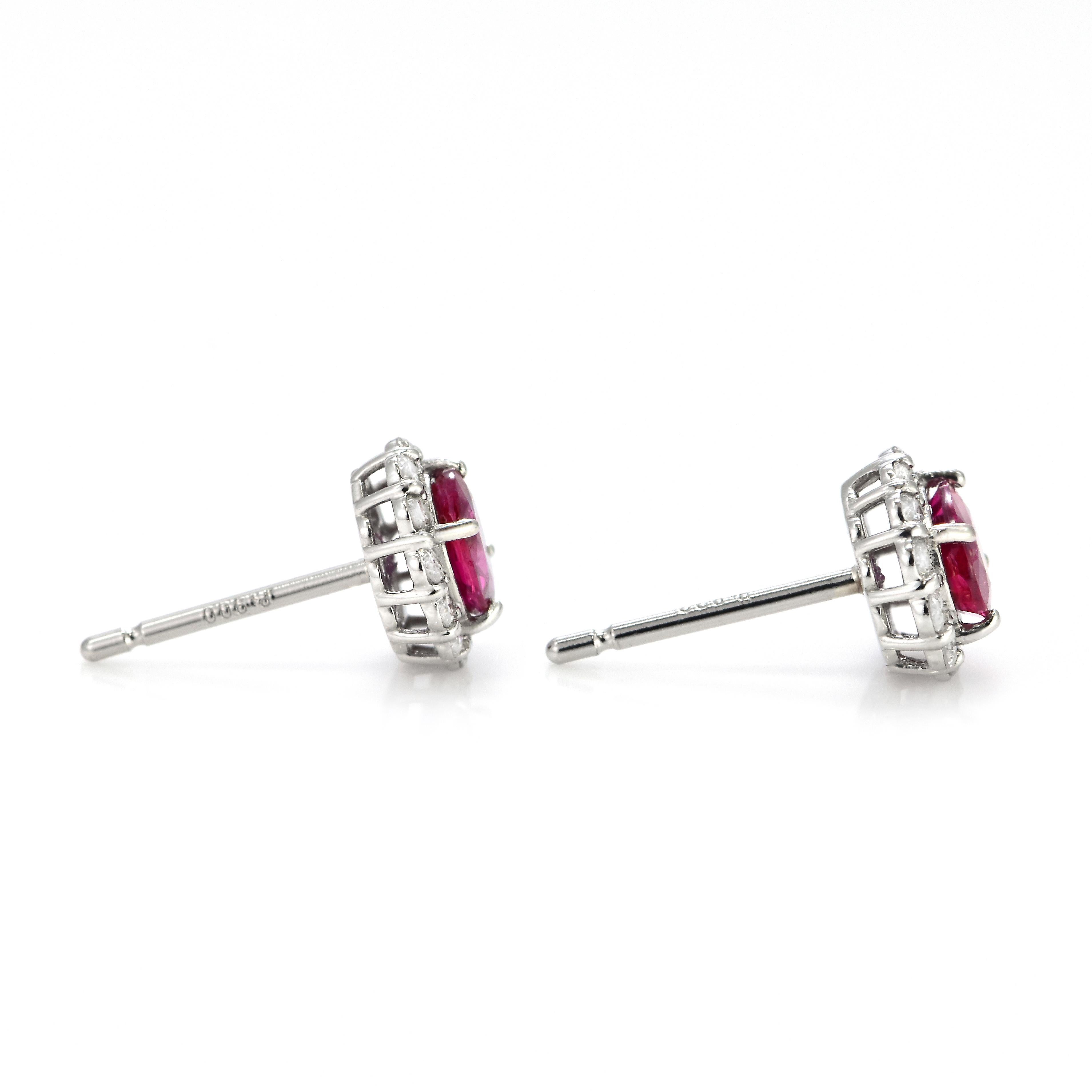 0.73 Carat Natural Untreated Ruby and Diamond Pierced Earrings Made in Platinum For Sale 4