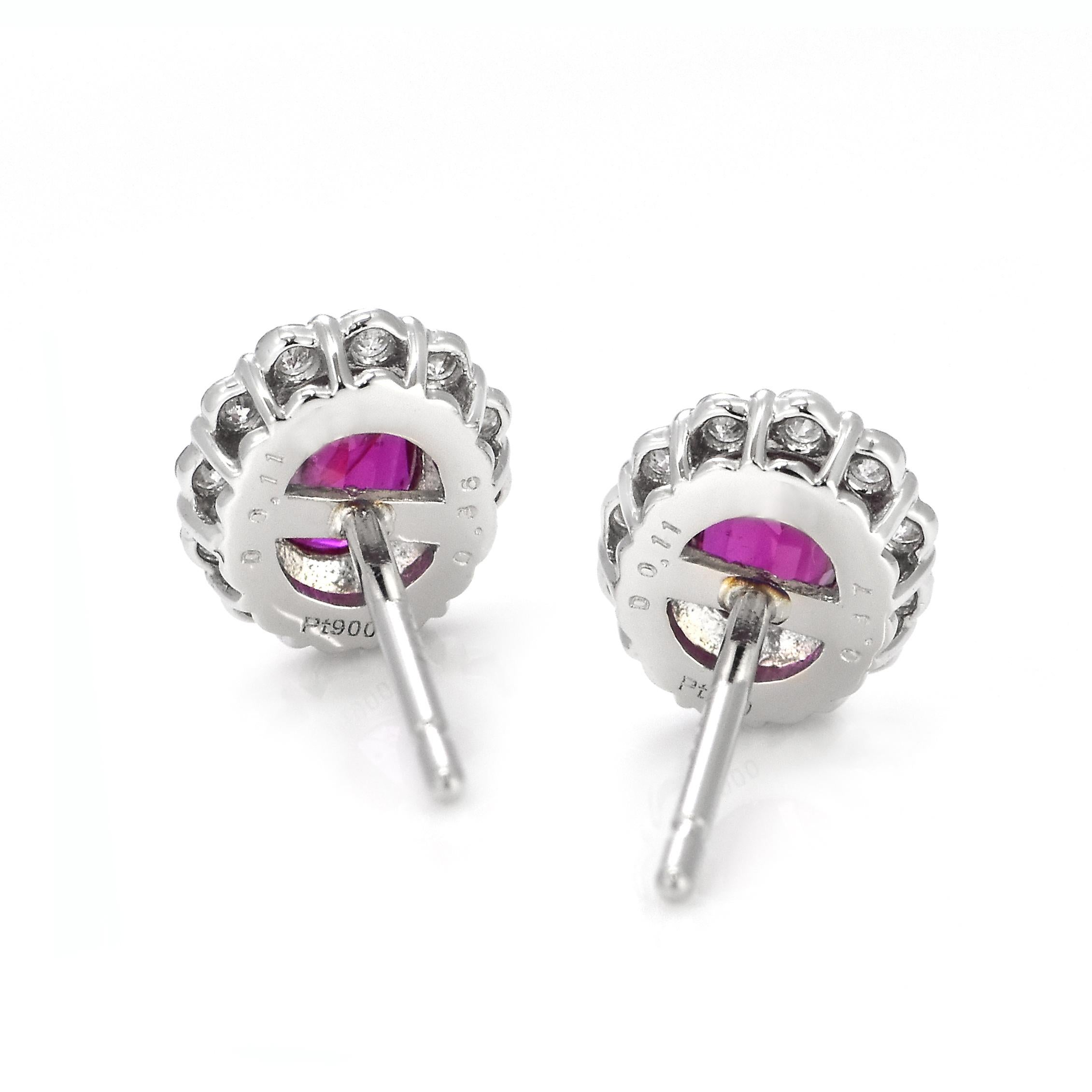 0.73 Carat Natural Untreated Ruby and Diamond Pierced Earrings Made in Platinum In New Condition For Sale In Tokyo, JP
