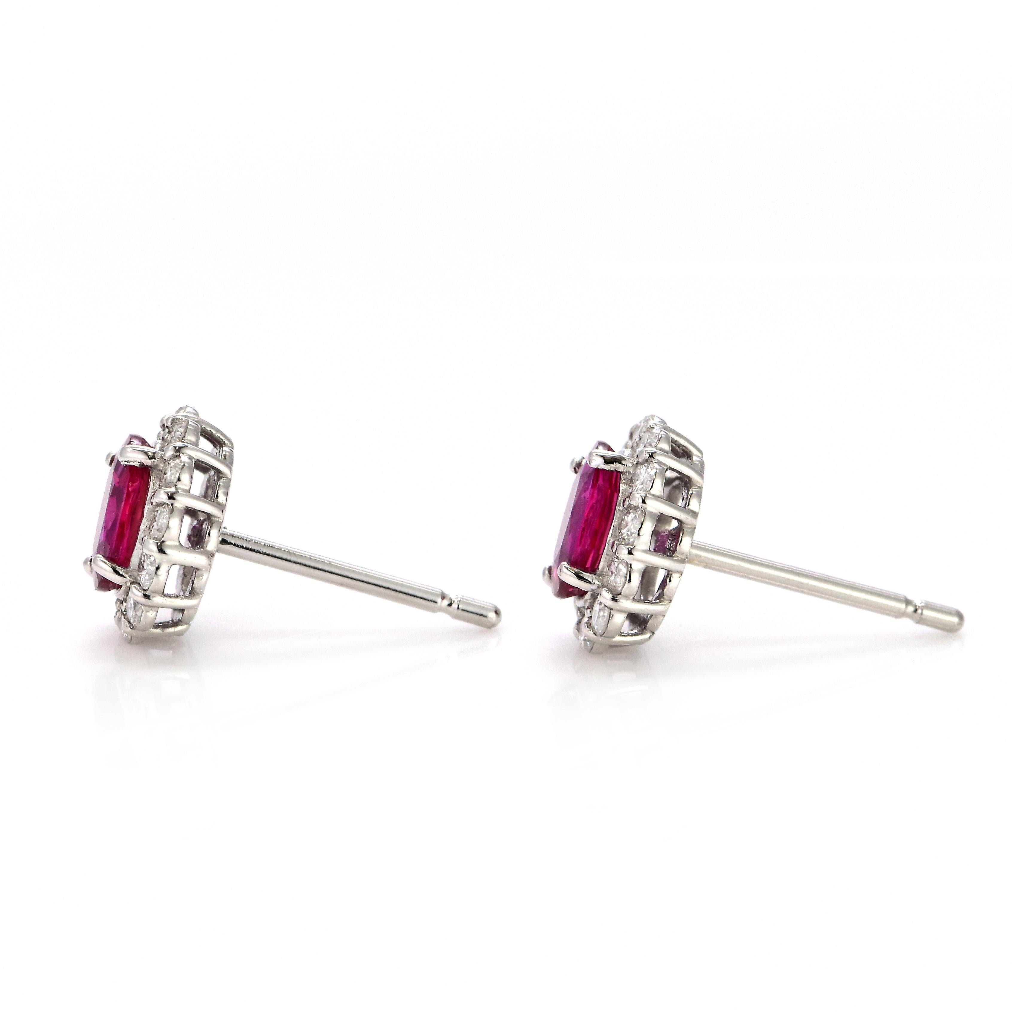 0.73 Carat Natural Untreated Ruby and Diamond Pierced Earrings Made in Platinum For Sale 3