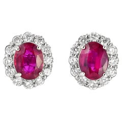 0.73 Carat Natural Untreated Ruby and Diamond Pierced Earrings Made in Platinum