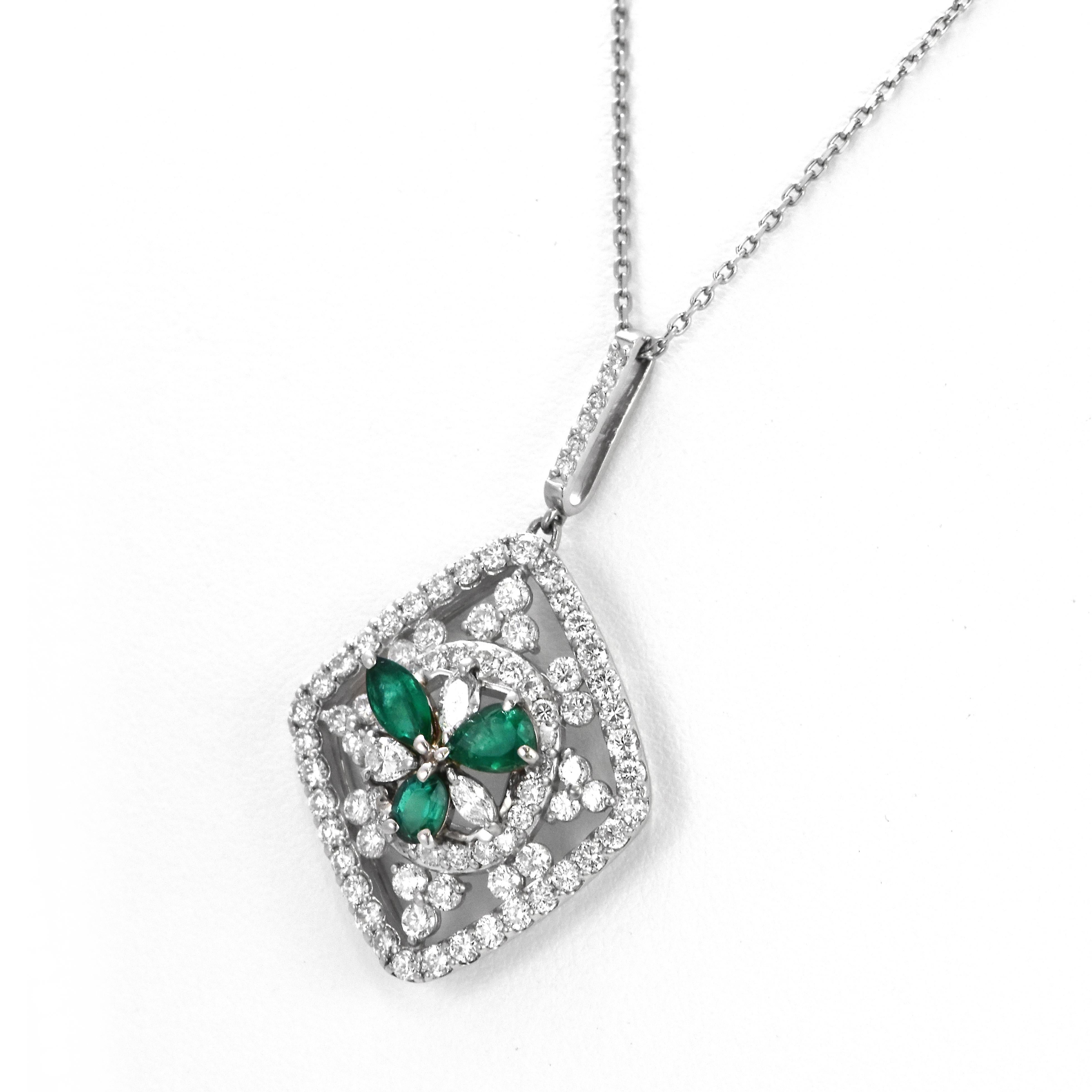Moderne Pendentif en platine de 0,73 carat d'émeraude colombienne naturelle de couleur vert vif en vente
