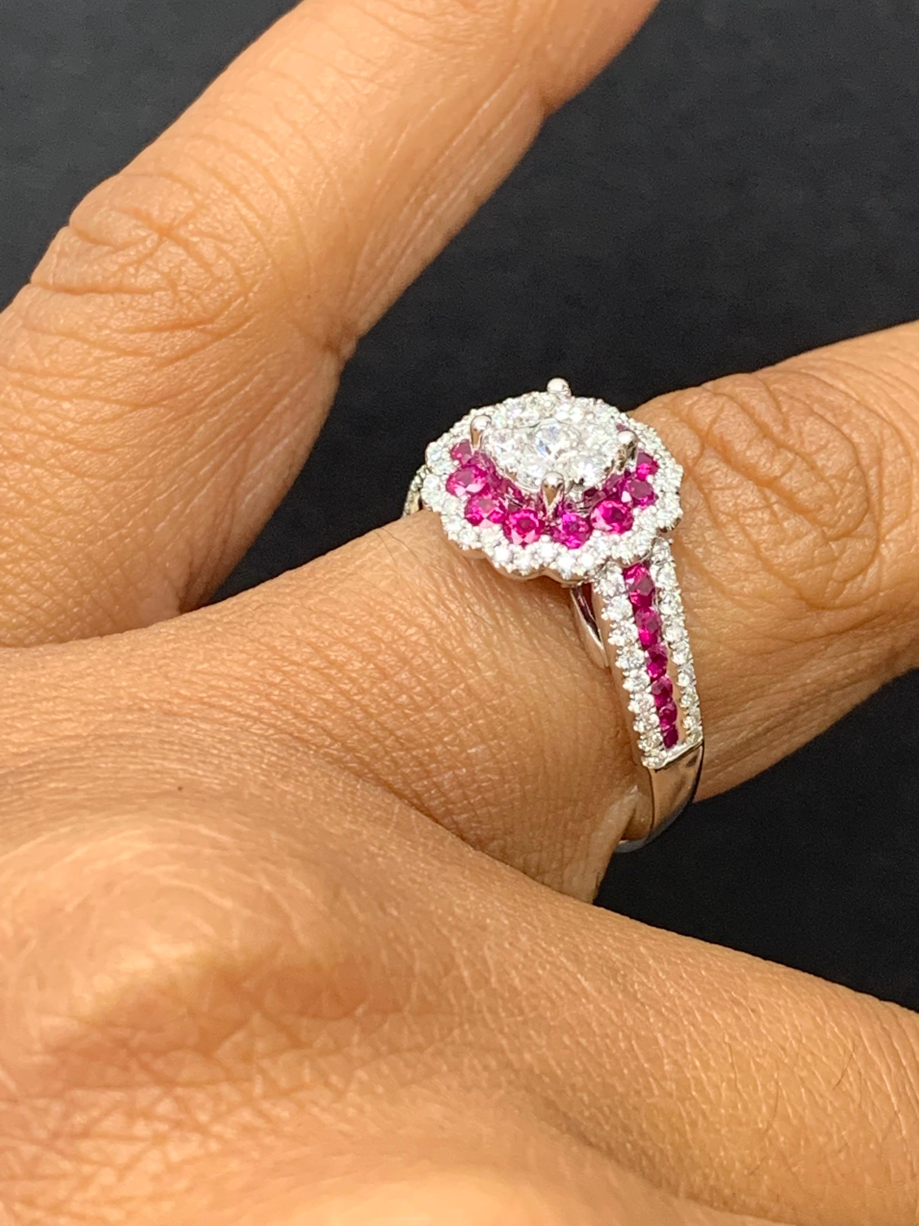 0.73 Carat of Ruby and Diamond Cocktail Ring in 18K White Gold For Sale 4