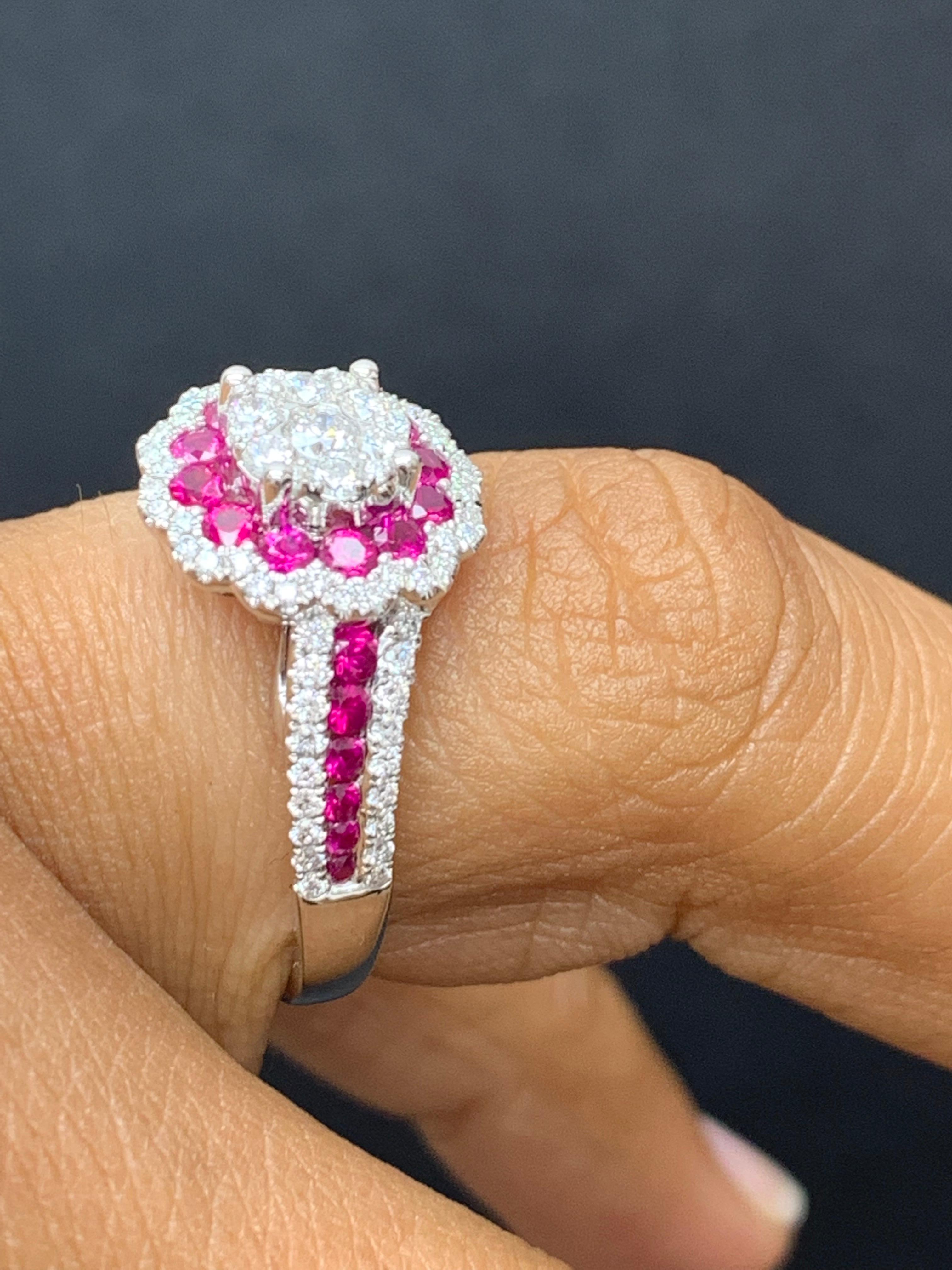 0.73 Carat of Ruby and Diamond Cocktail Ring in 18K White Gold For Sale 5