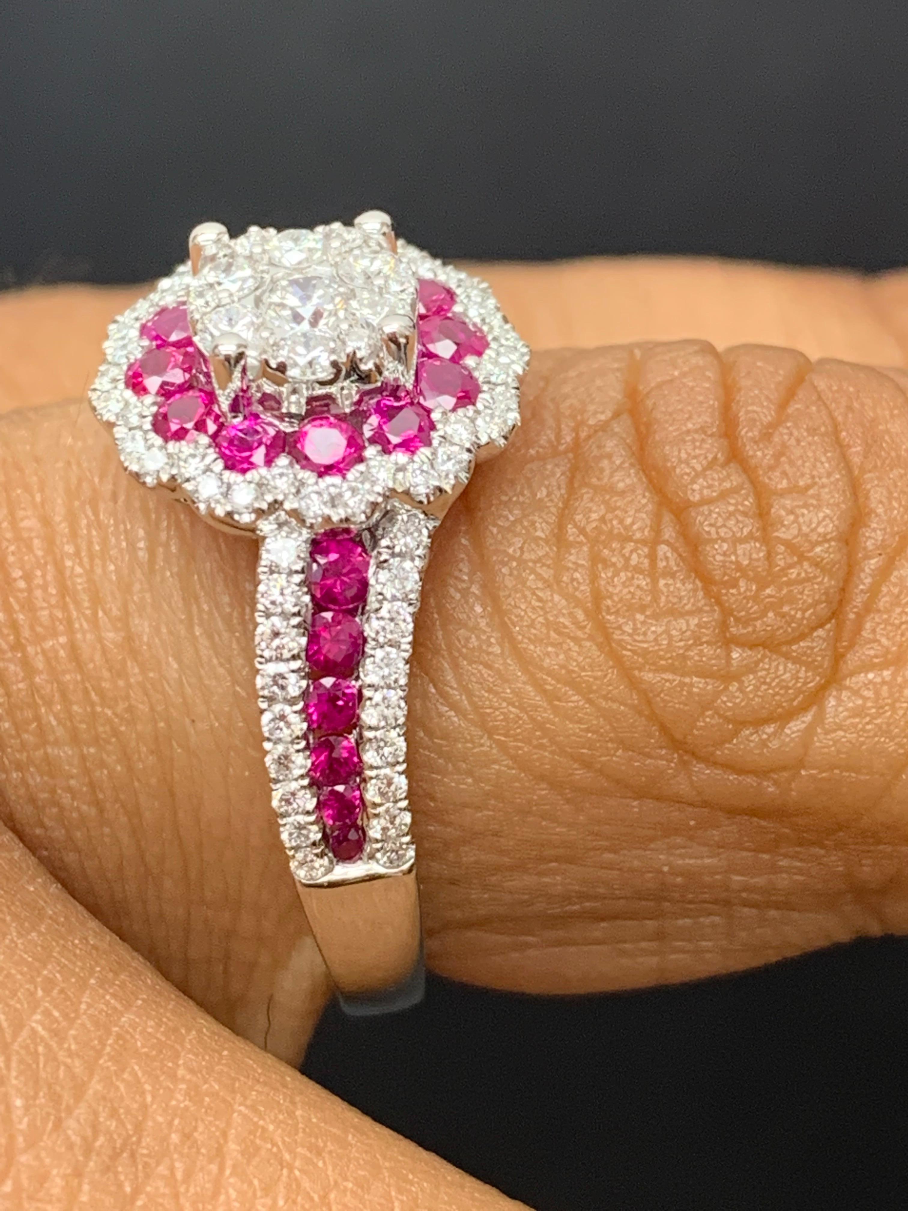 0.73 Carat of Ruby and Diamond Cocktail Ring in 18K White Gold For Sale 6