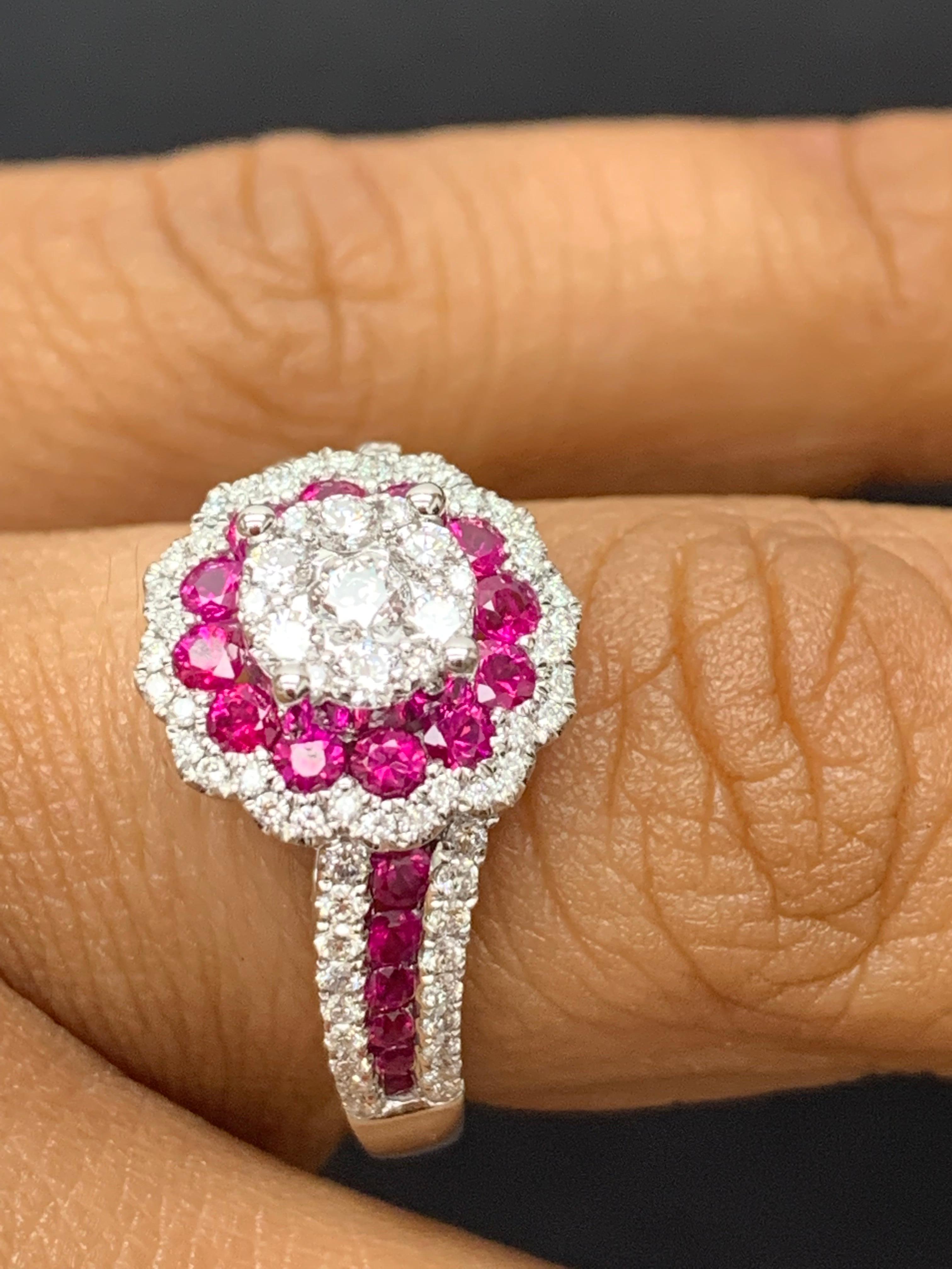 0.73 Carat of Ruby and Diamond Cocktail Ring in 18K White Gold For Sale 7