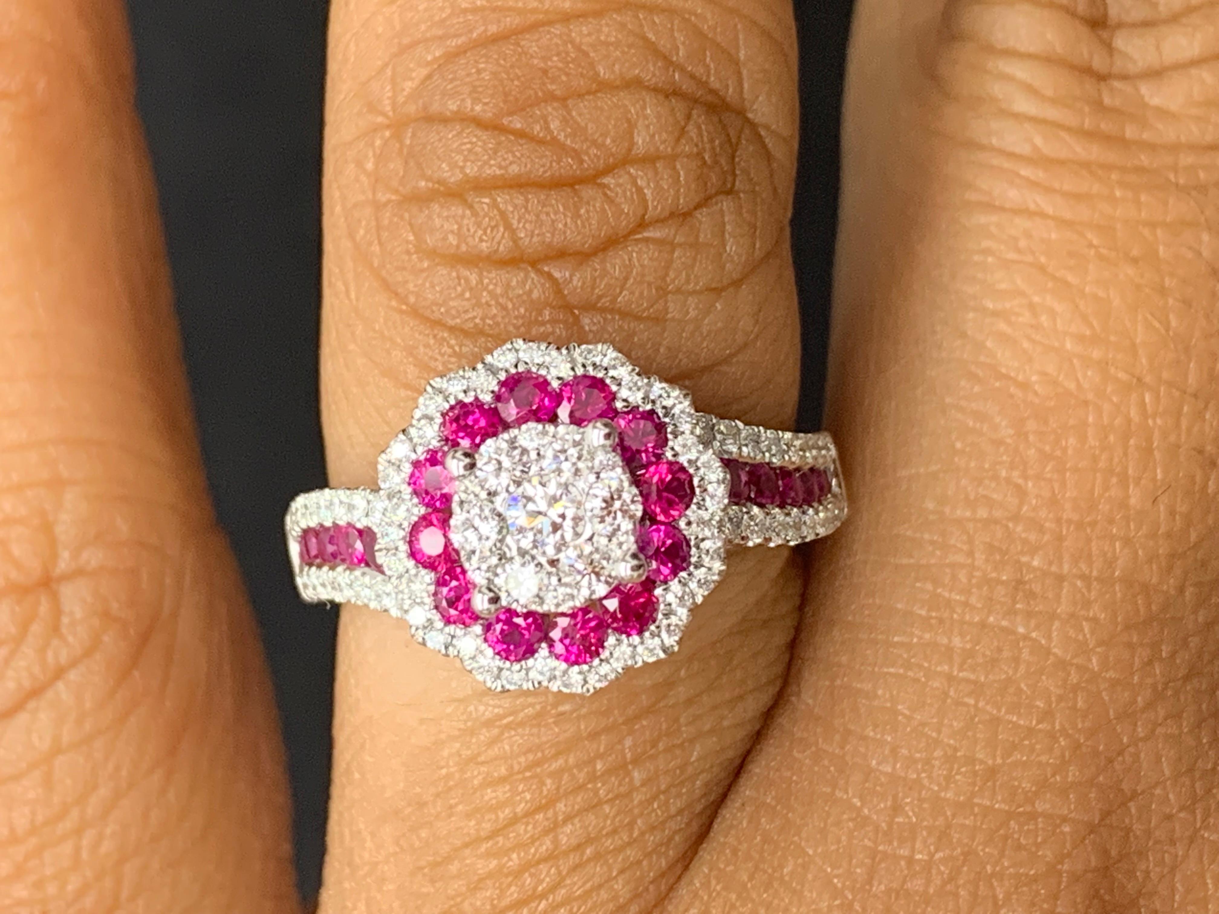 0.73 Carat of Ruby and Diamond Cocktail Ring in 18K White Gold For Sale 8