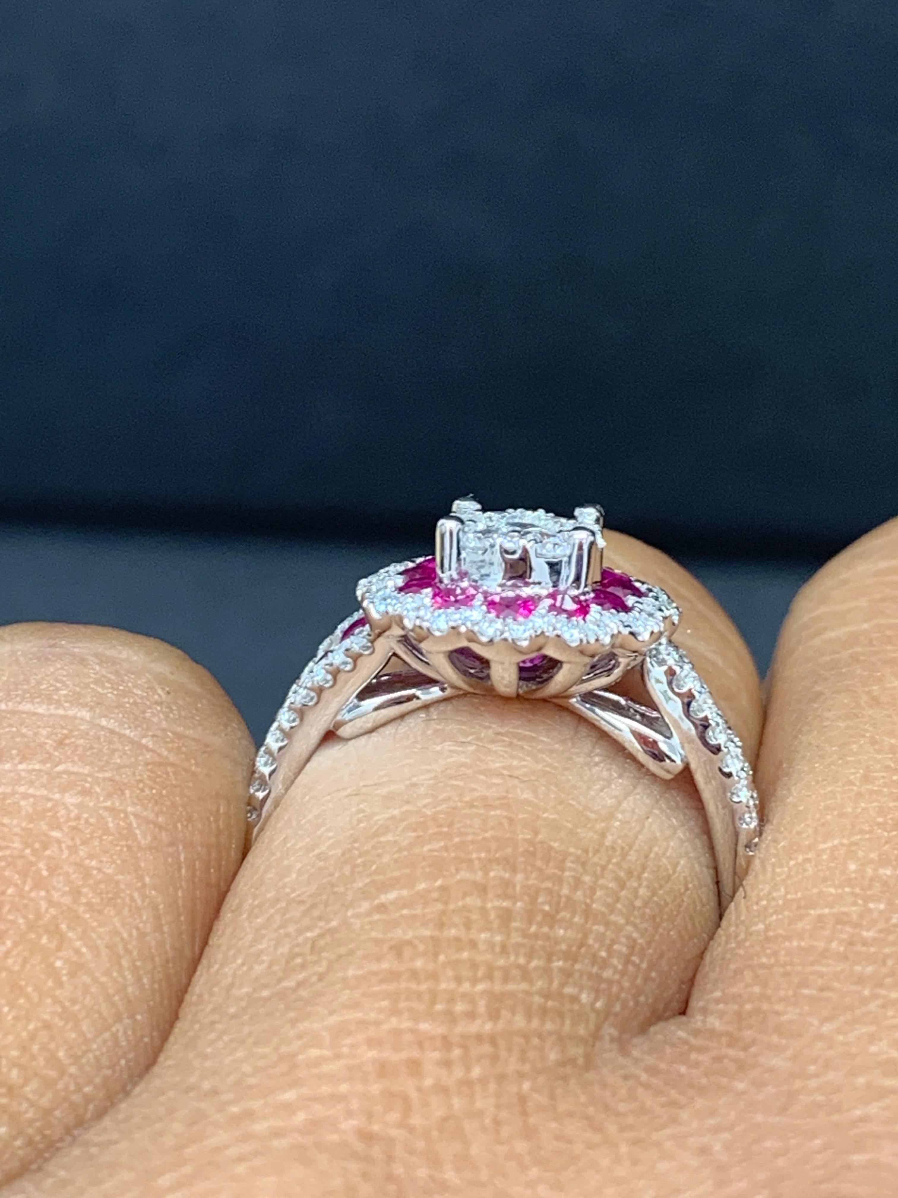 0.73 Carat of Ruby and Diamond Cocktail Ring in 18K White Gold For Sale 9