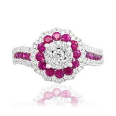 0.73 Carat of Ruby and Diamond Cocktail Ring in 18K White Gold